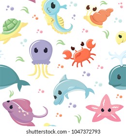 Cute Sea Animals Seamless Pattern