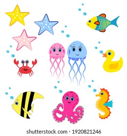 cute sea animals vector illustration