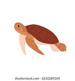 Cute sea brown turtle. Sea or ocean animal. Kids illustration in cartoon style. Underwater world.