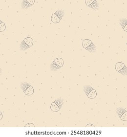 Cute sea cartoon jellyfish sketch pattern. Seamless pattern with underwater characters