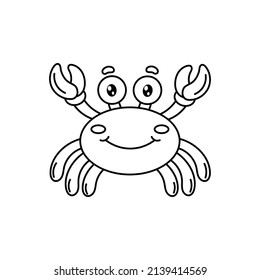 cute sea crab on a white background. black and white illustration. children's drawing