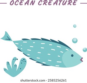 Cute Sea Creature Fish Illustration Vector Colorful Art Adorable Blue Ocean Animal Icon Symbol