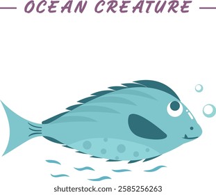 Cute Sea Creature Fish Illustration Vector Colorful Art Adorable Blue Ocean Animal Icon Symbol