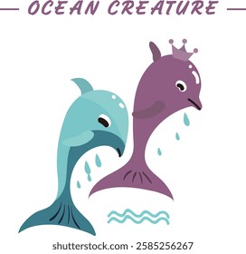 Cute Sea Creature Fish Illustration Vector Colorful Art Adorable Blue Ocean Animal Icon Symbol