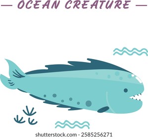 Cute Sea Creature Fish Illustration Vector Colorful Art Adorable Blue Ocean Animal Icon Symbol