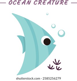 Cute Sea Creature Fish Illustration Vector Colorful Art Adorable Blue Ocean Animal Icon Symbol