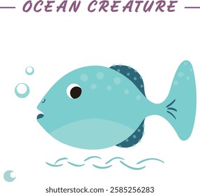 Cute Sea Creature Fish Illustration Vector Colorful Art Adorable Blue Ocean Animal Icon Symbol