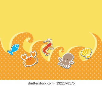 Cute Sea creatures collection, vector cartoon animals Illustration