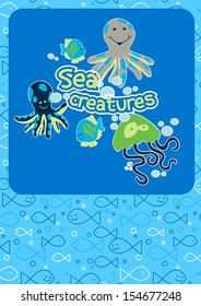 Cute sea creatures.
Illustrator swatch of repeat pattern included.