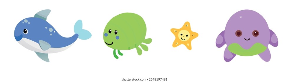 Cute Sea Creatures: Ocean Animals, Kids  Cartoon Art