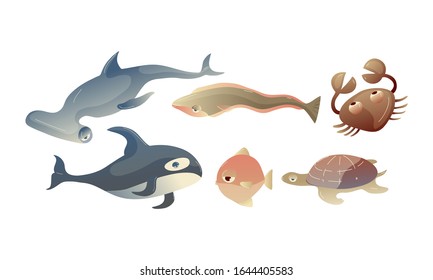 Cute Sea Creatures with Protuberant Eyes Vector Set