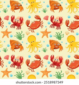 Cute sea creatures in a repeating design