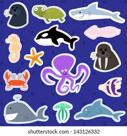 Cute Sea Creatures - Vector Illustration Set