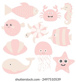 Cute Sea Creatures Vector Illustration