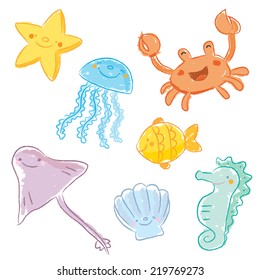 Cute Sea creatures vector set