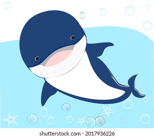 Cute sea creatures, whales, sea animals vector illustration, drawing, painting