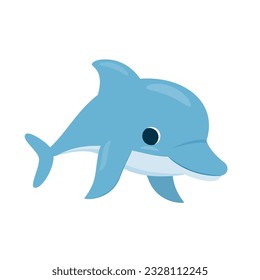 Cute sea dolphin on a white background. Vector illustration in cartoon style on a white background.