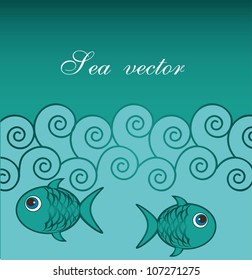cute sea with fish, aquamarine. vector illustration