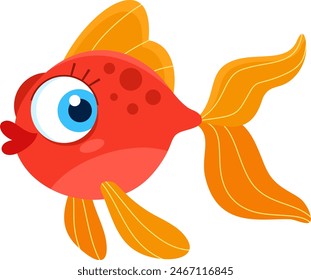 Cute Sea Fish Cartoon Character. Vector Illustration Flat Design Isolated On Transparent Background