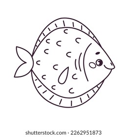 Cute sea fish in cartoon style is a picture for coloring. Marine animals, ocean fish. Vector linear illustration in a hand-drawn style. Contour.