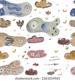 Cute sea fish characters cartoon seamless pattern. Sealife pastel colors background. Textile for kids, notebook cover, wrapping paper. Vector illustration
