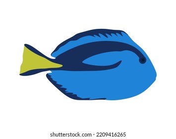 Cute sea fish. Funny blue tang fish. blue tang fish in flat style isolated on white background. Blue tang or Regal tang illustration. vector eps10