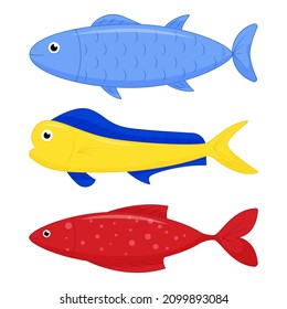 Cute sea fish set. Vector cartoon character in ocean. Tropical fish