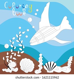 Cute sea fish swims on the bottom of the reservoir. Coloring book - vector illustration, eps