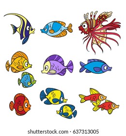 Cute sea fishescoloring page on a white background