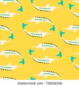 Cute sea fishes.Seamless pattern. Hand drawn cartoon style. Vector illustration.