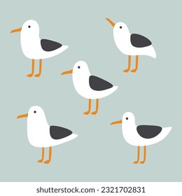 cute sea gull illustration vector white background