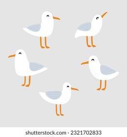 ilustración linda de gaviota de mar fondo blanco vectorial