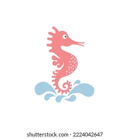 Cute sea horse flat vector isolated on white background. Seahorses icon vector illustration. Pink seahorse flat design. Seahorse vector. Cute sea animal symbol