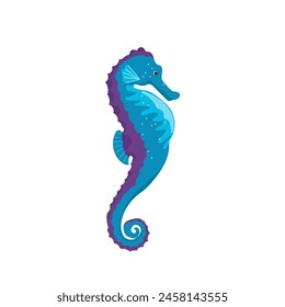 Cute sea horse wild creature flat cartoon underwater character isolated on white background