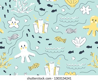 Patrón de vida marina. Ilustración vectorial. 