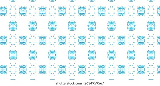 Cute Sea Life Vector Seamless Pattern – Light Blue on White