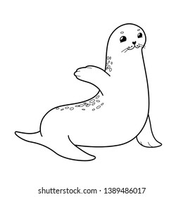 Cute sea lion cartoon character, vector illustration. Coloring book for children.