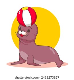 Cute Sea lion cartoon vector. Adorable animal character concept design. Mascot illustration isolated white background