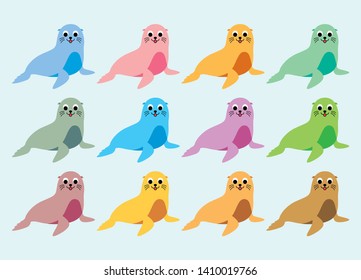 Cute Sea Lion And Seal Cartoon Vector