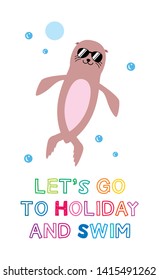 cute sea lion seal go holiday greeting card vector