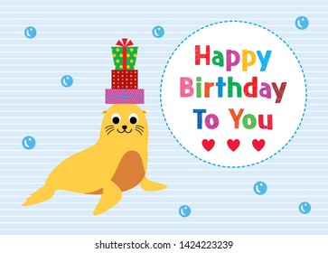 cute sea lion seal happy birthday greeting card vector