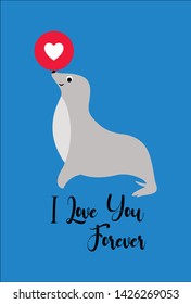 cute sea lion seal i love you greeting card vector