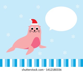 cute sea lion seal merry christmas greeting vector