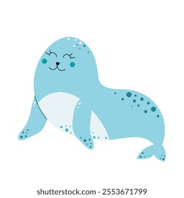 Cute sea lion or seal. Sea and ocean animal. Vector illustration isolated on white background