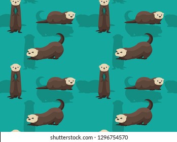 Cute Sea Otter Cartoon Background Seamless Wallpaper