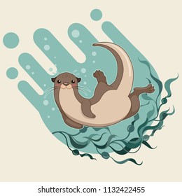 cute sea otter cartoon character vector illustration