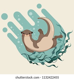 Cute Sea Otter Cartoon Character Vector Illustration