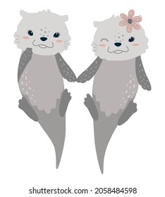 Cute sea otter vector illustration. Simple flat kids art. Kawaii animal character