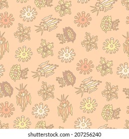 Cute sea pattern with flowers and deep-sea plants Seamless pattern can be applied on different surfaces such as wallpaper, web page background, clothes and other fabrics, phone or tablet cases