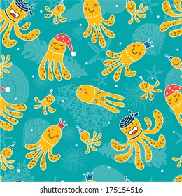 Cute sea pattern with octopus.